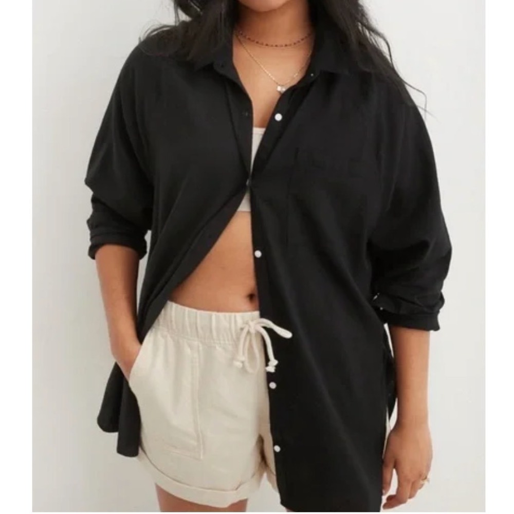 AMERICAN EAGLE OUTFITTERS Oversized Fit BLACK BUTTON-UP SHIRT Baggy Slouchy XS